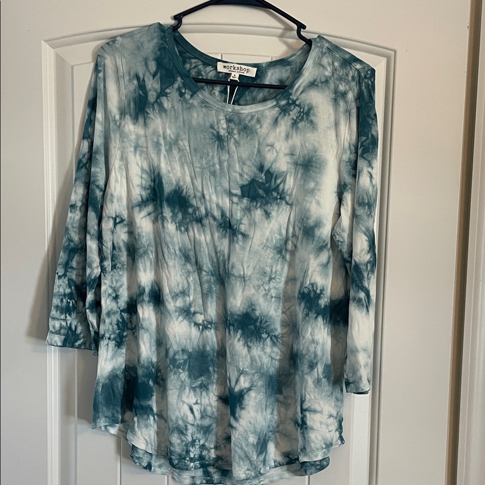 Workshop Republic Clothing Women's Teal Tie-Dye Long Sleeve Top
